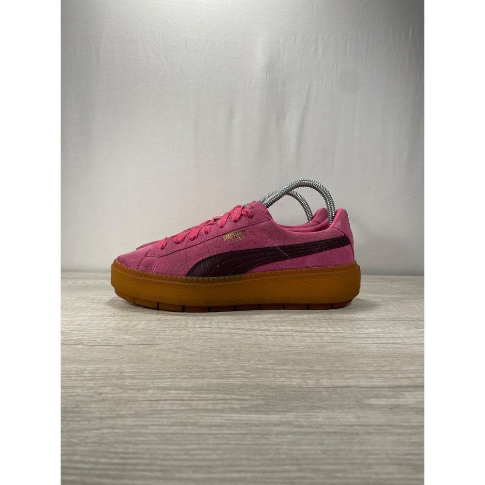 Puma Suede Pink Platform Trace Block Gum Sneaker Shoes Womens Size 9.5